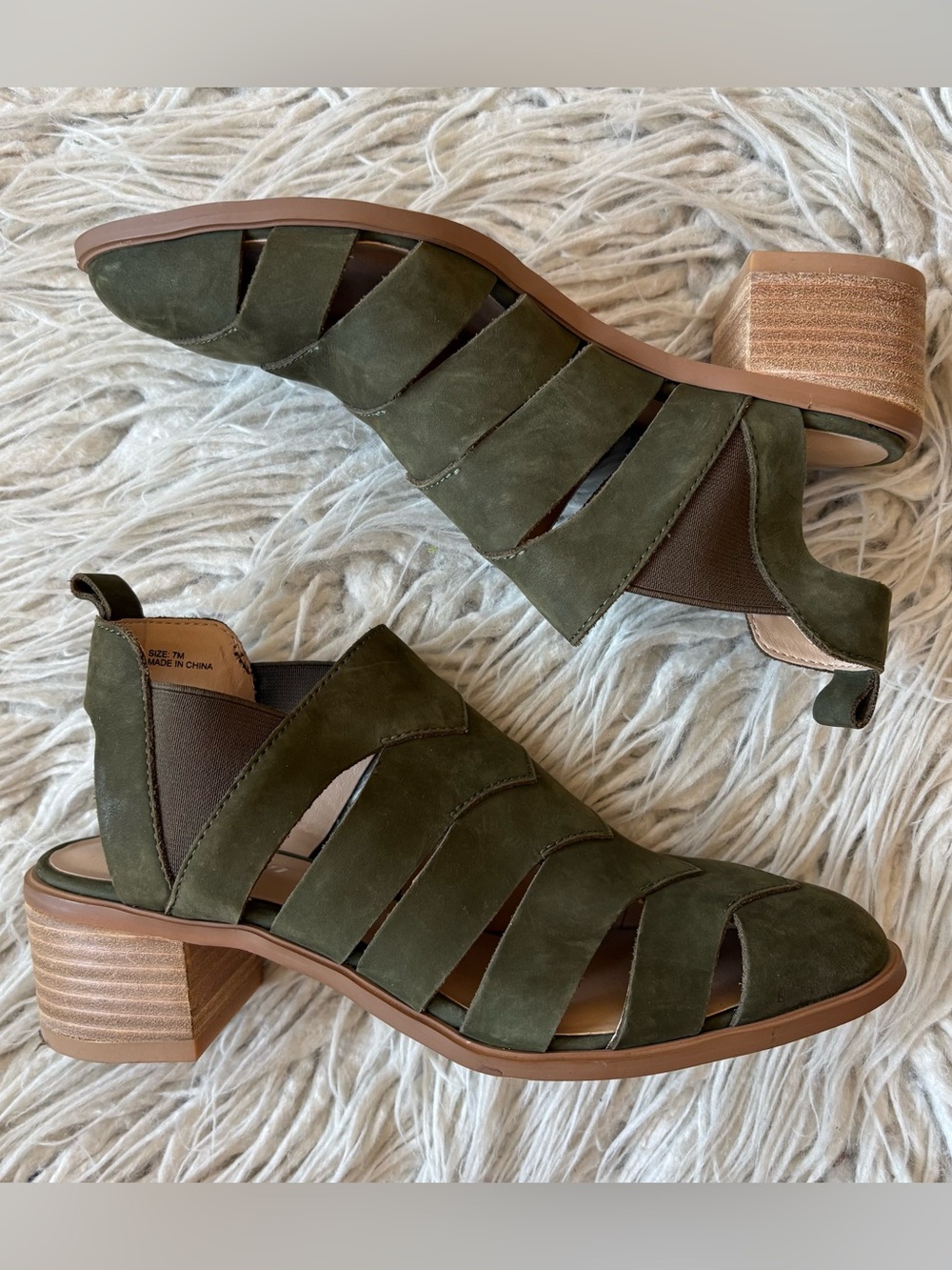 Free People FarlyRobin Green Nubuck Leather Cutout Sling Back Sandal Booties 7